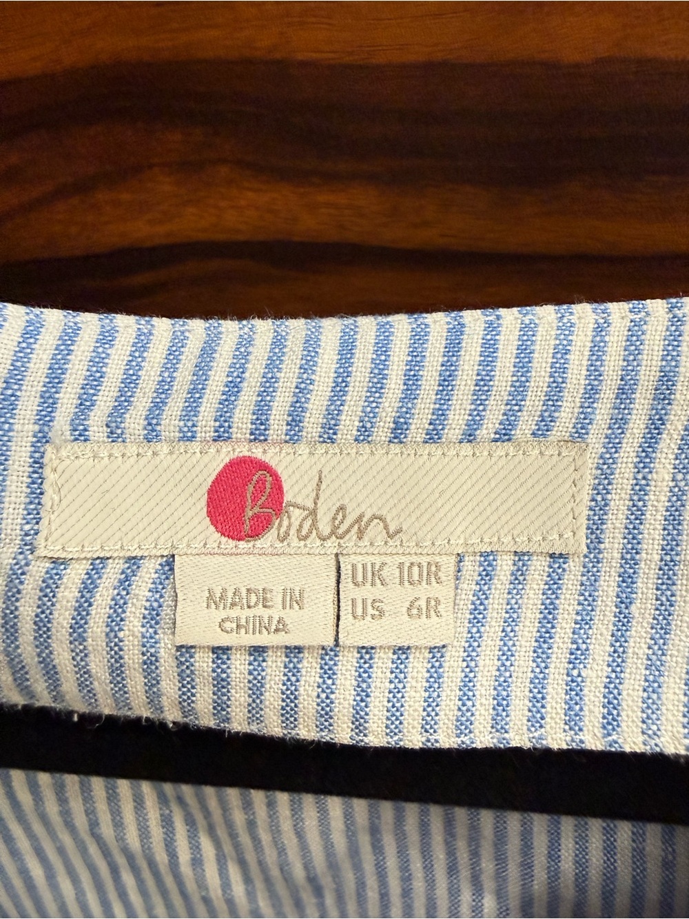 Boden White & Blue Pinstripe Mini Dress with Pink, Green & Yellow Embroidery - Picture 5 of 5